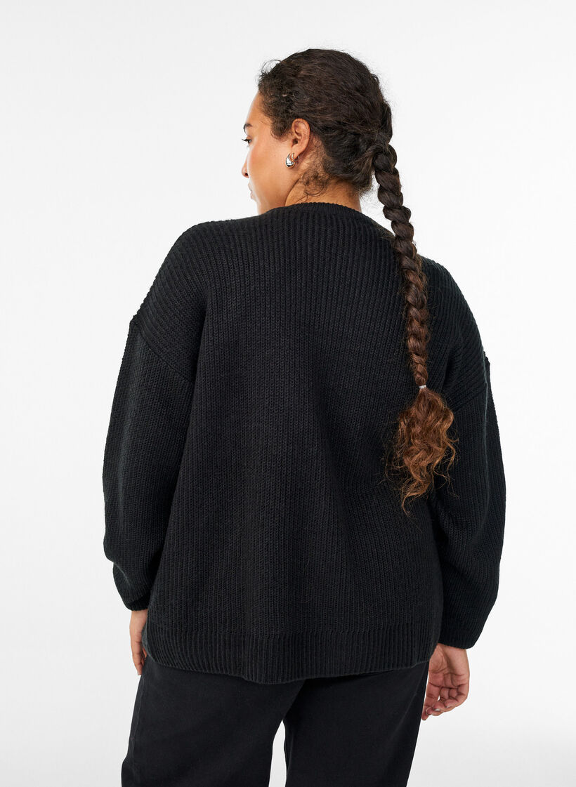 Knit cardigan with zip, Black, Model image number 2