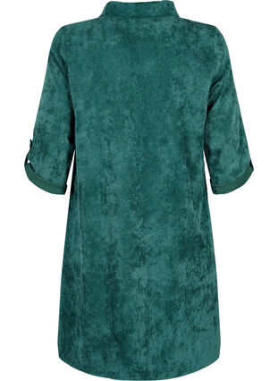 Velvet dress with 3/4-length sleeves and buttons, Deep Teal, Packshot image number 1