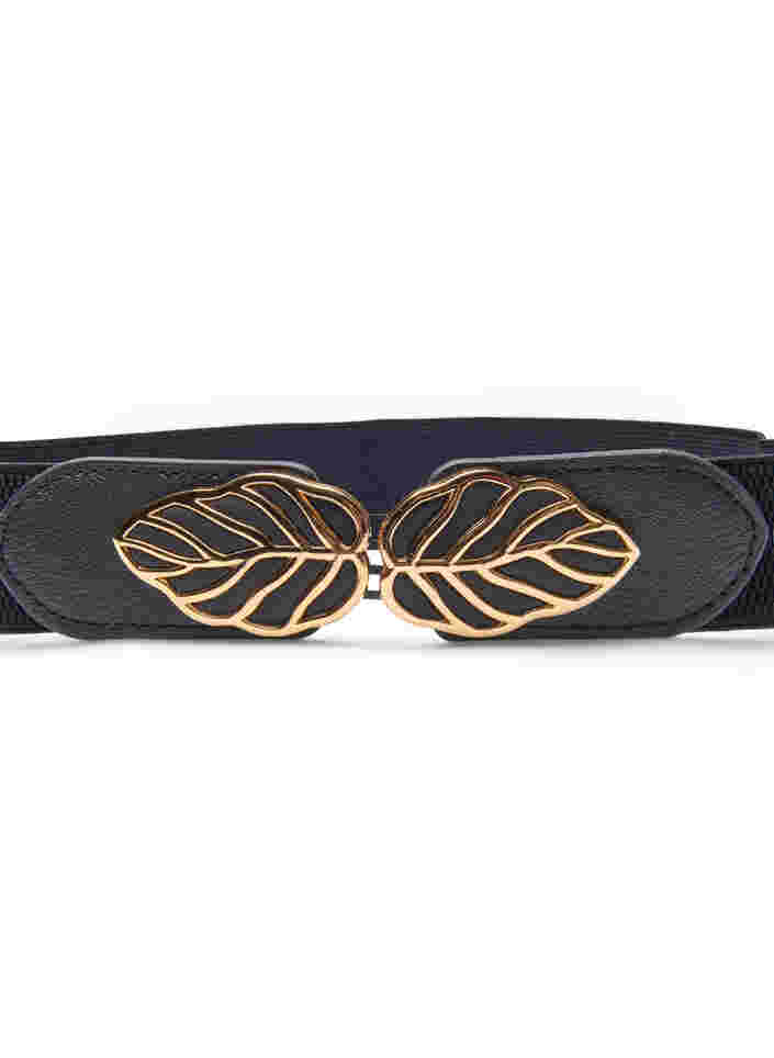 Elastic waist belt with gold buckle, Black, Packshot image number 1