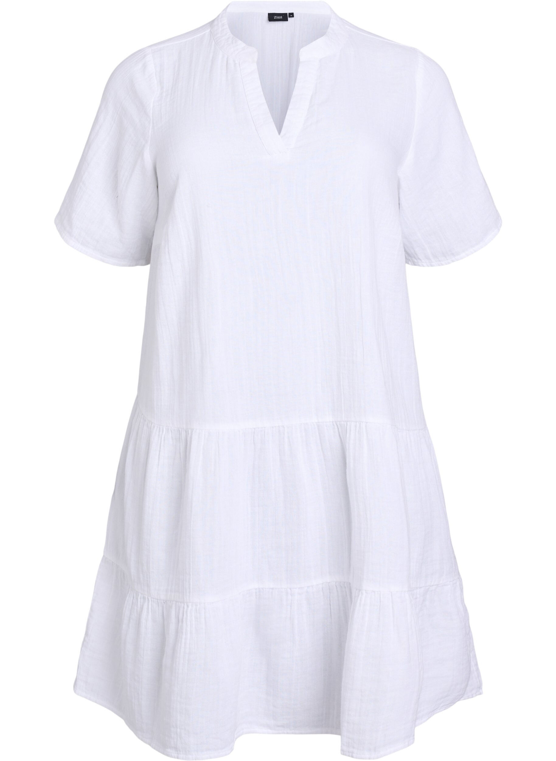 Zizzifashion Short A-line dress in cotton muslin, White, Packshot image number 0