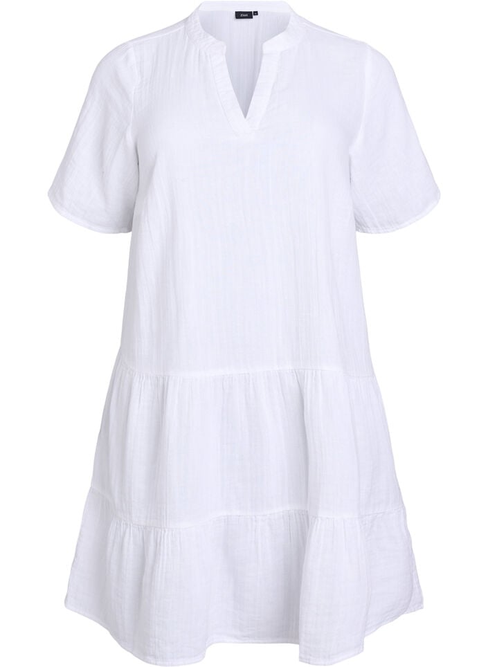 Short A-line dress in cotton muslin, White, Packshot image number 0