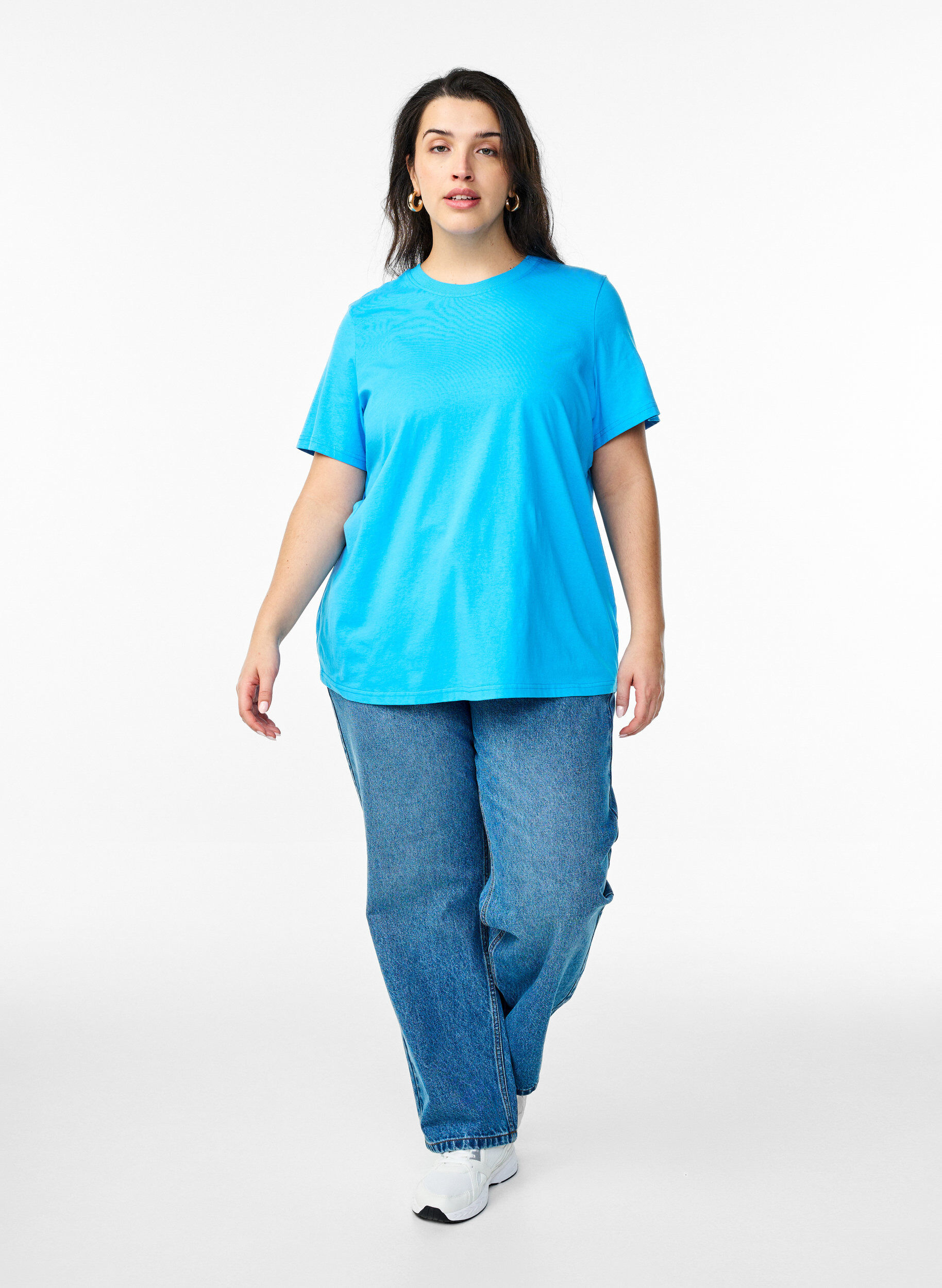 ZizzifashionBasic cotton T-shirt with round neck, Blue, Model image number 1