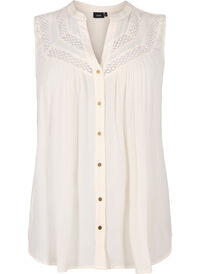 Sleeveless viscose blouse with crochet detail