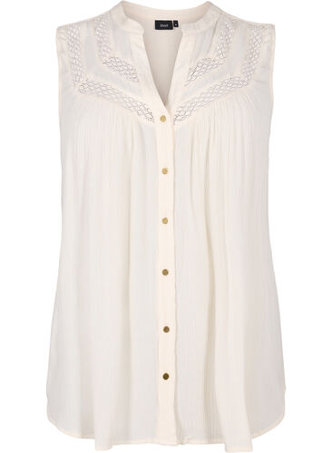 Sleeveless viscose blouse with crochet detail, Bone White, Packshot image number 0
