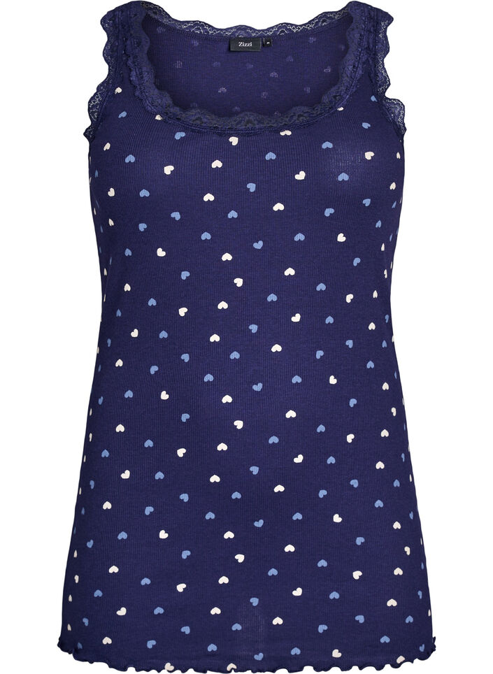 Top with print and lace edge, Blue, Packshot image number 0