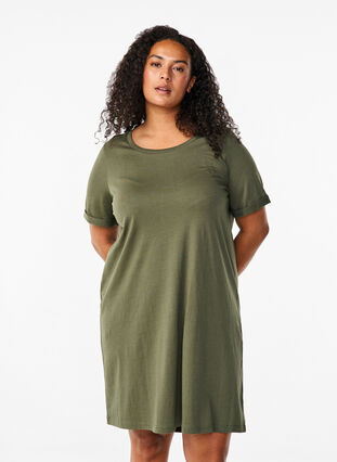 Cotton t-shirt dress - Green - Sz. 40-64 - Zizzifashion Cotton t-shirt dress - Green - Sz. 40-64 - Zizzifashion