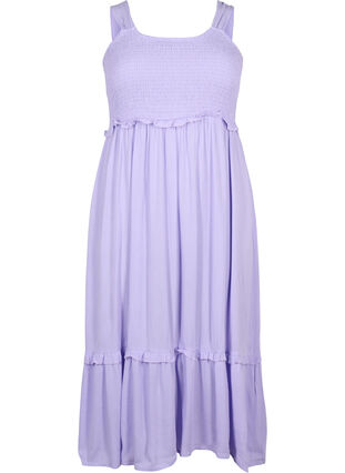 Viscose midi dress with smock, Lavender, Packshot image number 0