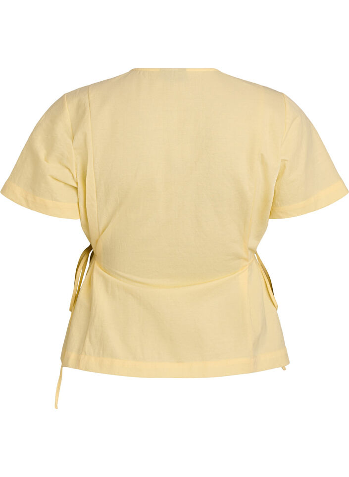 Blouse in a cotton blend with a V-neck and tie-string, Yellow, Packshot image number 1