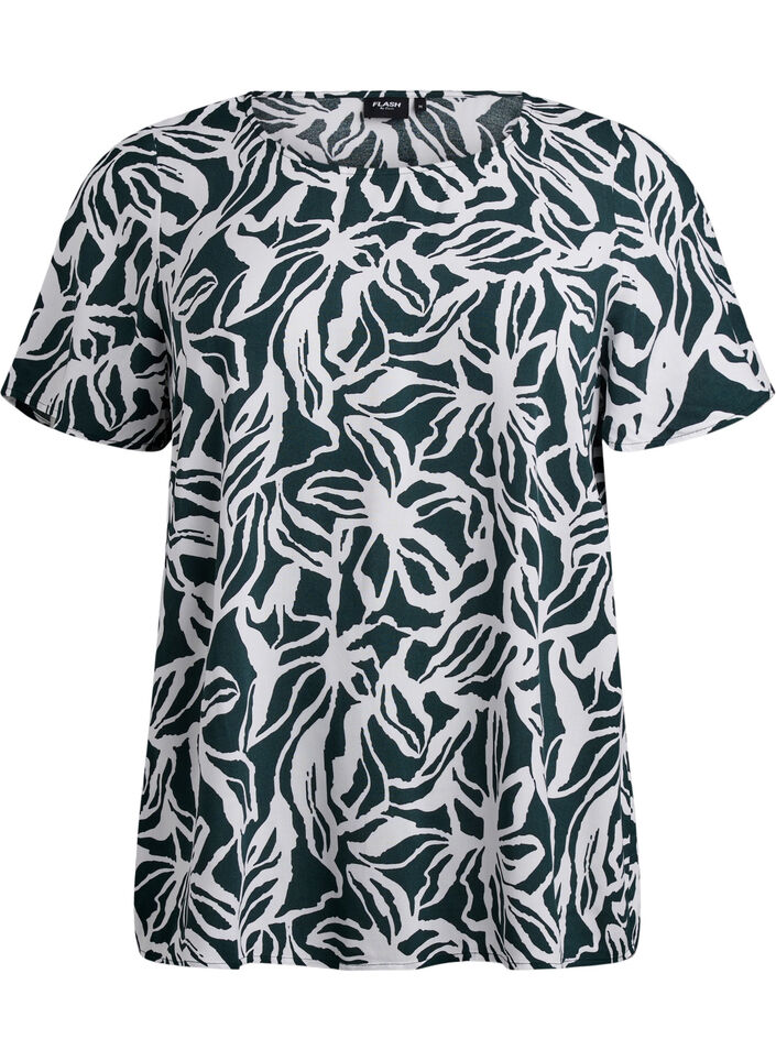 FLASH - Short sleeve viscose blouse with print, Green, Packshot image number 0