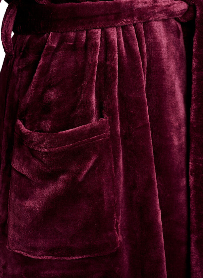 Robe in soft velour with pockets, Dark Bordeaux, Packshot image number 3