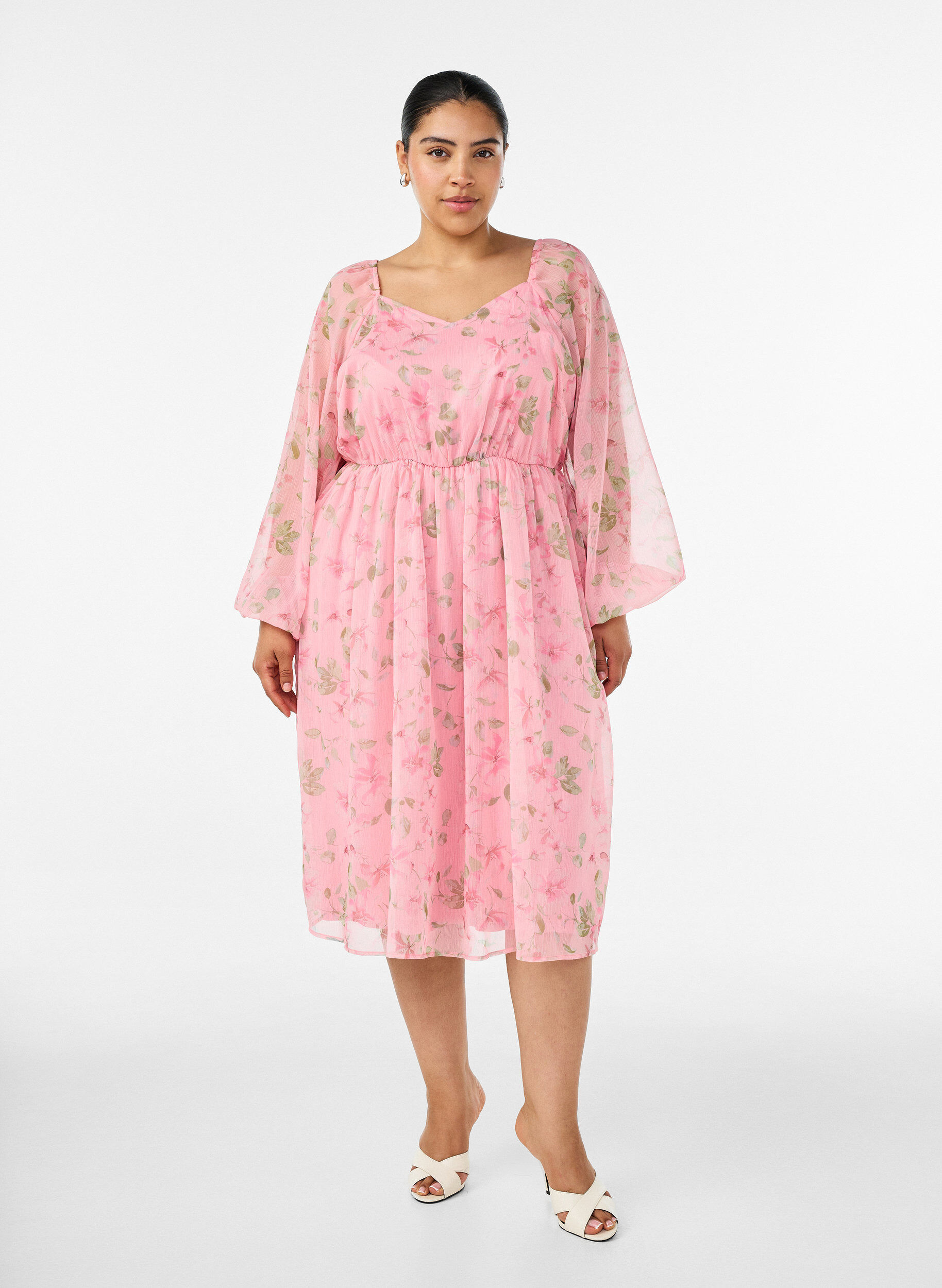 ZizzifashionChiffon party dress with long sleeves, Rose, Model image number 0