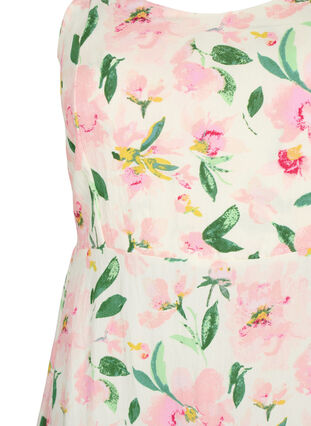 Floral viscose strap dress with smocking, Off White Flower, Packshot image number 2