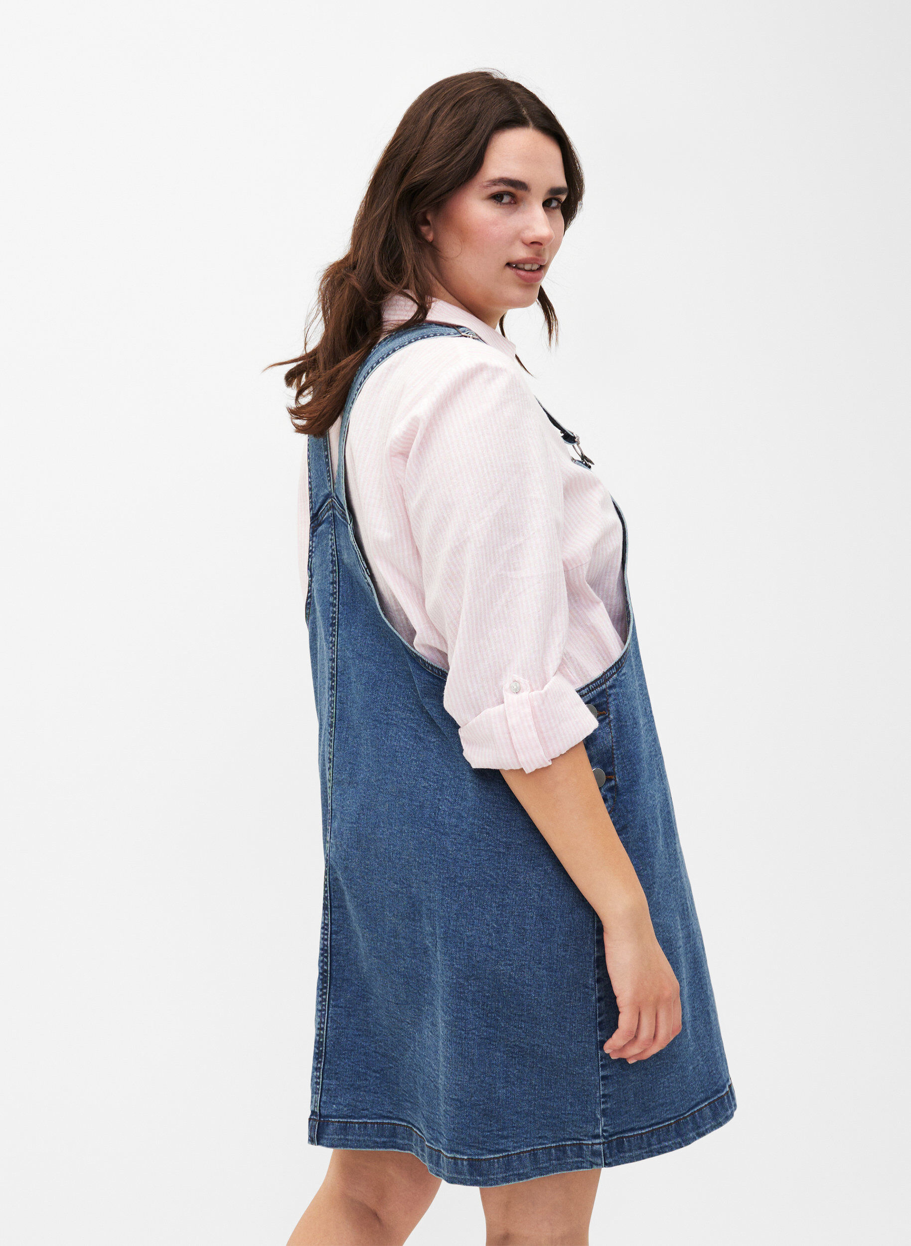 Zizzifashion Shirt blouse with button closure in cotton-linen blend, Rosebloom White, Model image number 1