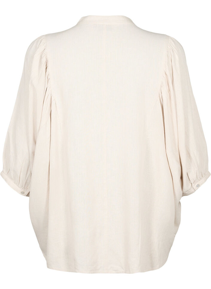 Viscose-Linen Mix Shirt Blouse with 3/4 Sleeves, Moonbeam, Packshot image number 1
