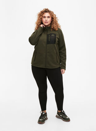 Sporty fleece jacket with pockets, Forest Night, Model image number 3