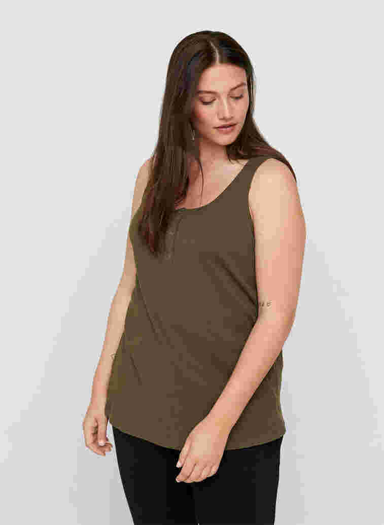 Top with a round neck in ribbed fabric, Ivy Green, Model