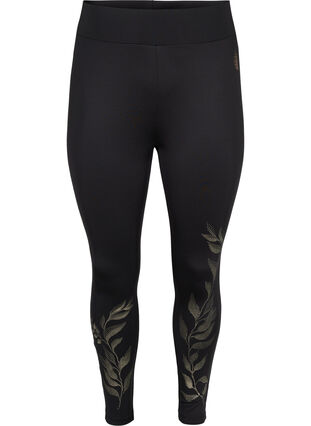 Cropped sports leggings with print details, Black Rose, Packshot image number 0