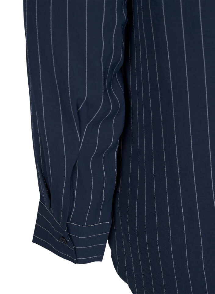Pinstripe shirt blouse, Blue, Packshot image number 3