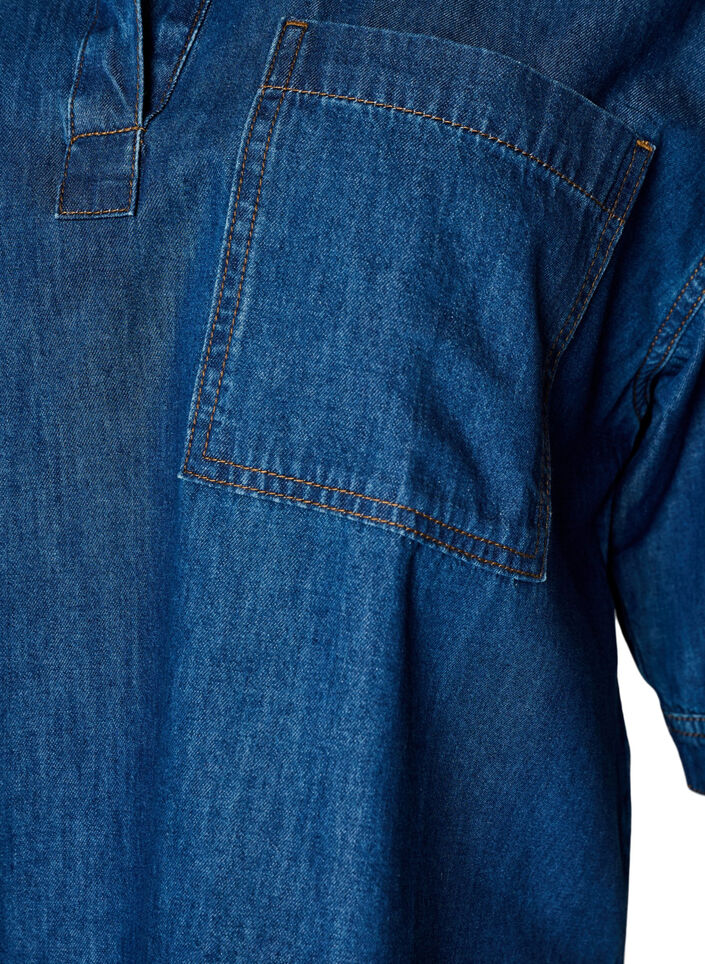 Denim blouse with a chest pocket and elbow-length sleeves, Blue, Packshot image number 2