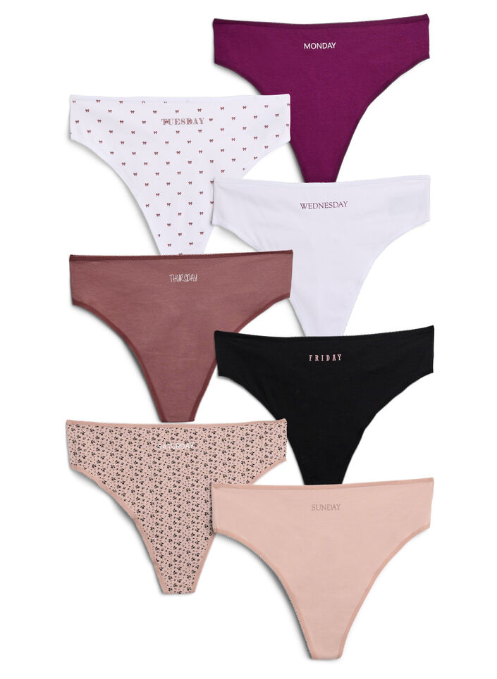 7-pack G-strings in cotton with weekdays printed, Rose, Packshot image number 0