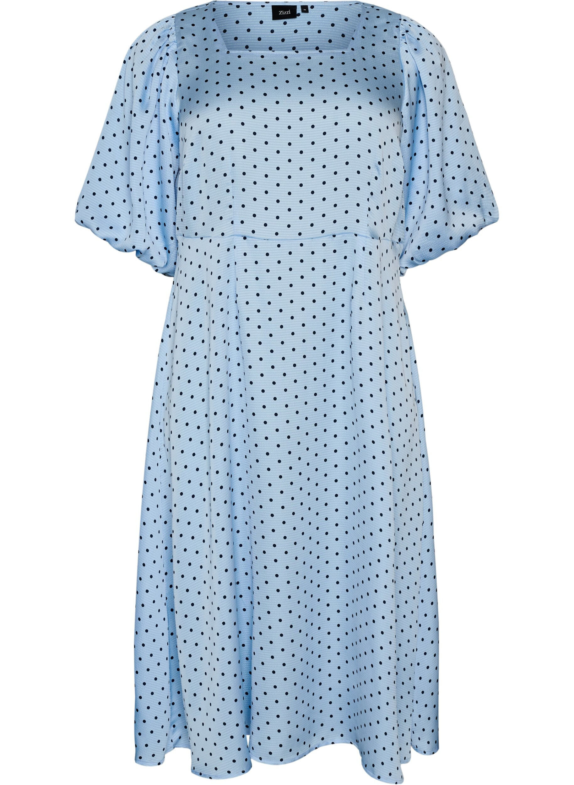 Zizzifashion Polka dot midi dress with square neckline, Light Blue, Packshot image number 0