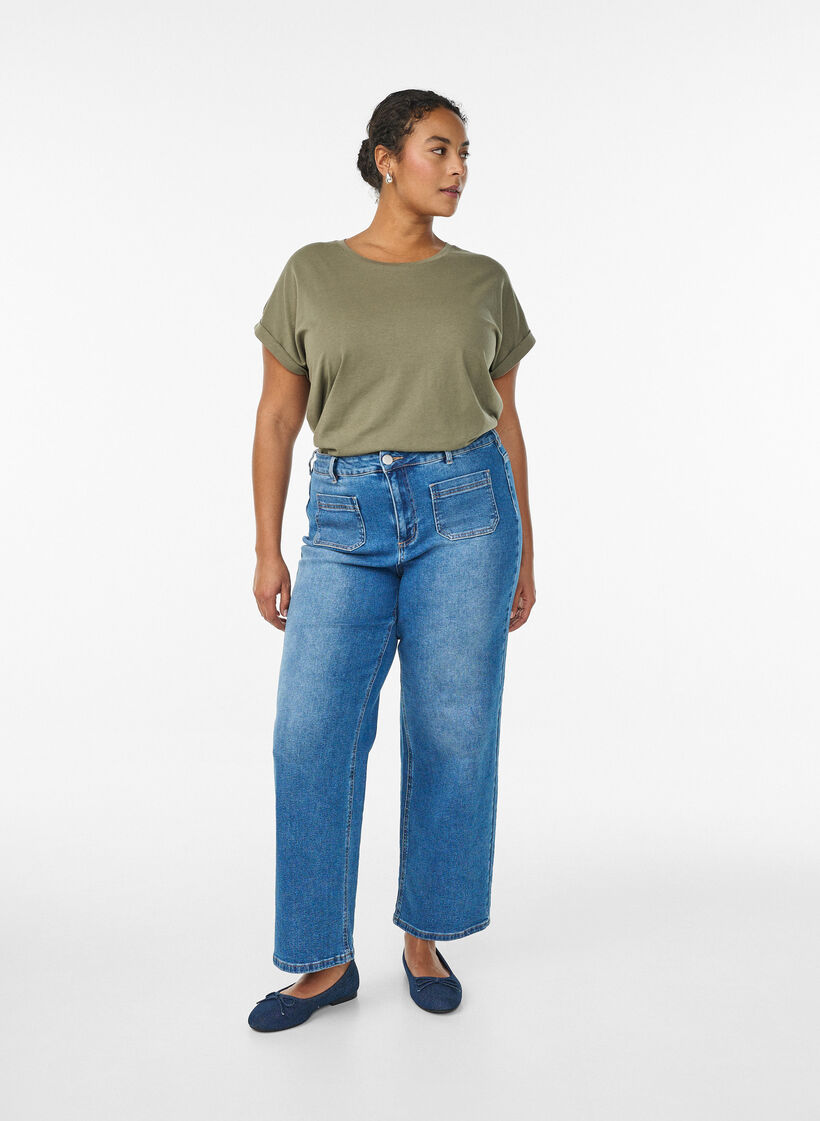 Short sleeved cotton blend t-shirt, Green, Model image number 1