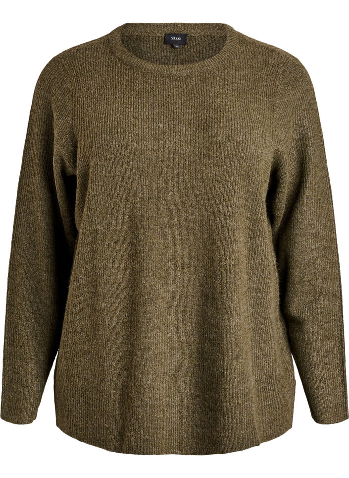 Melange knit blouse with round neck, Green, Packshot image number 0