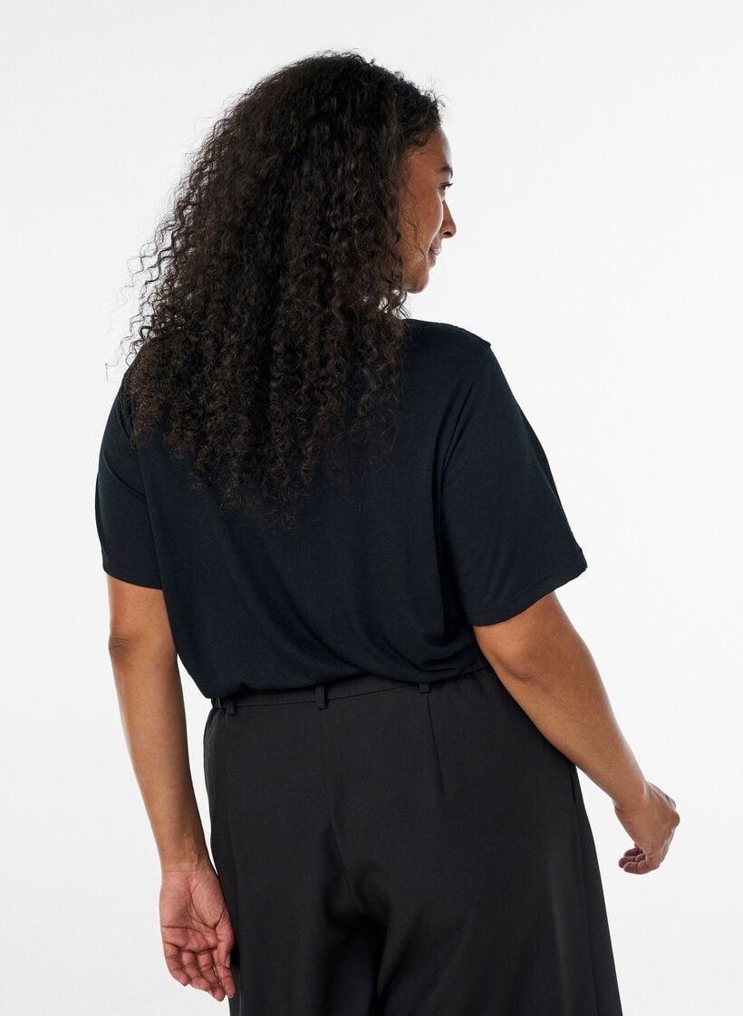 Blouse with lace insert and balloon sleeves, Black, Model image number 2