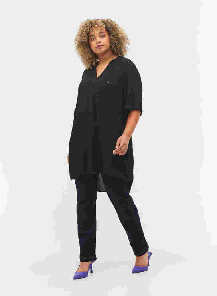 Short-sleeved viscose tunic, Black, Model image number 2