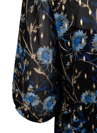 Tunic with floral print and lurex, Black Blue Flower, Packshot image number 3