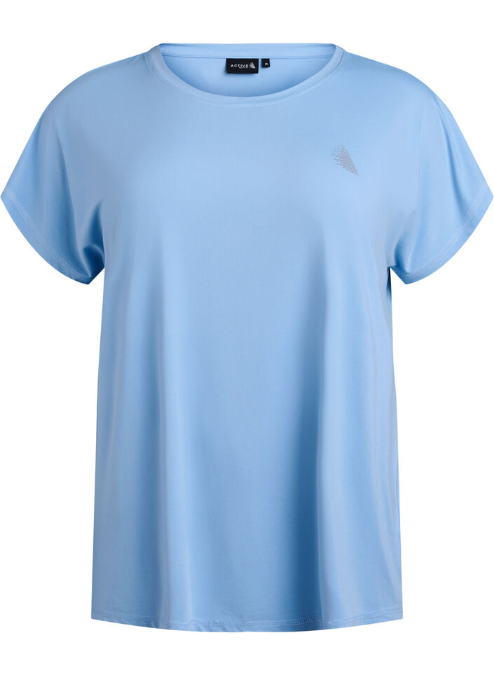 Solid-coloured workout T-shirt, Blue, Packshot image number 0