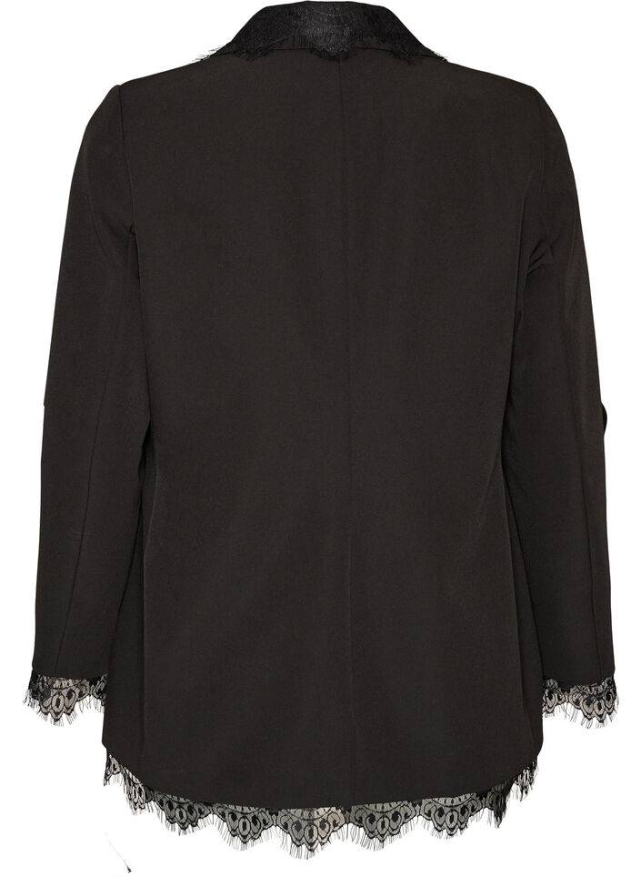 Blazer with lace trim, Black, Packshot image number 1