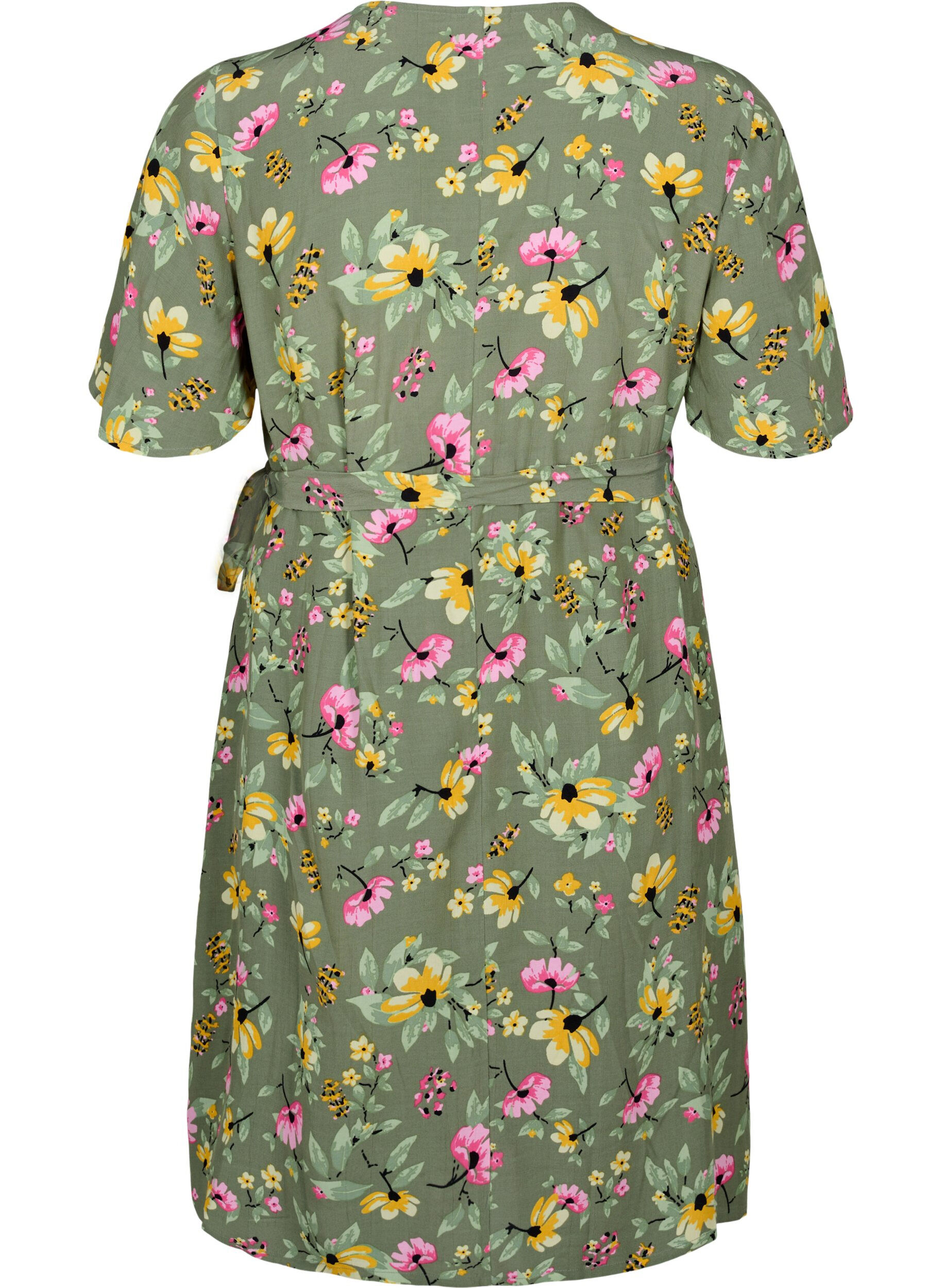 Zizzifashion Pregnancy dress in viscose with wrap, Green Flower Print, Packshot image number 1