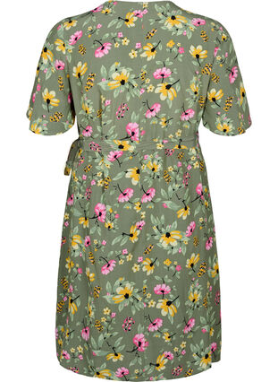 Pregnancy dress in viscose with wrap, Green Flower Print, Packshot image number 1