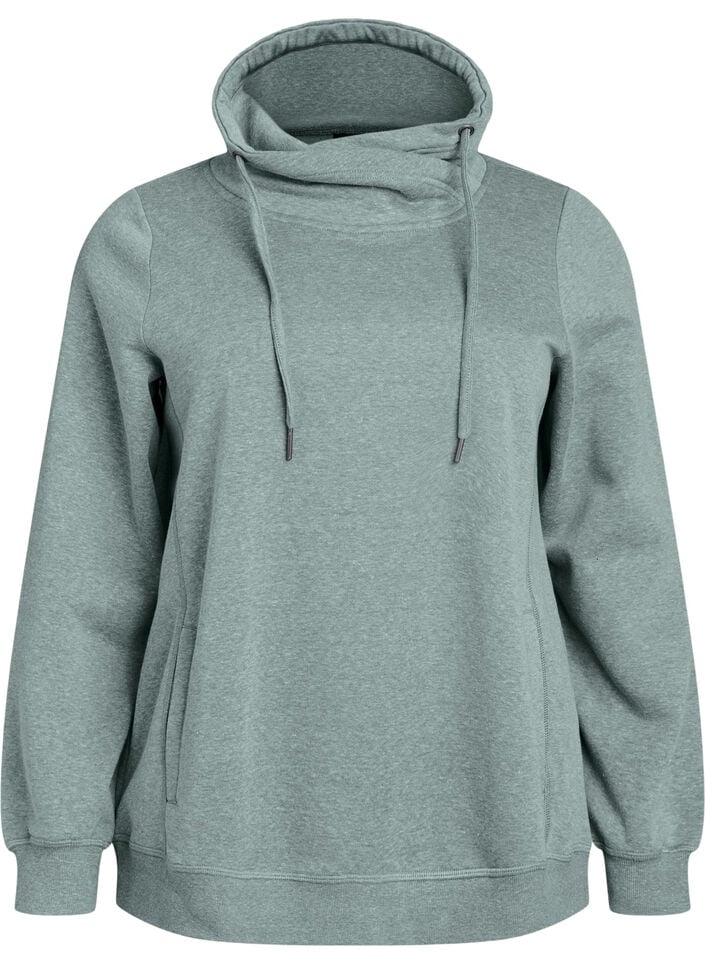 Sweatshirt with high collar and pockets, Green, Packshot image number 0