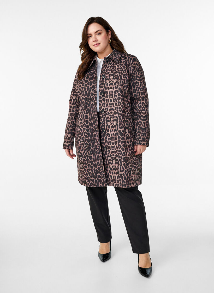 Leopard print coat, Brown, Model image number 1
