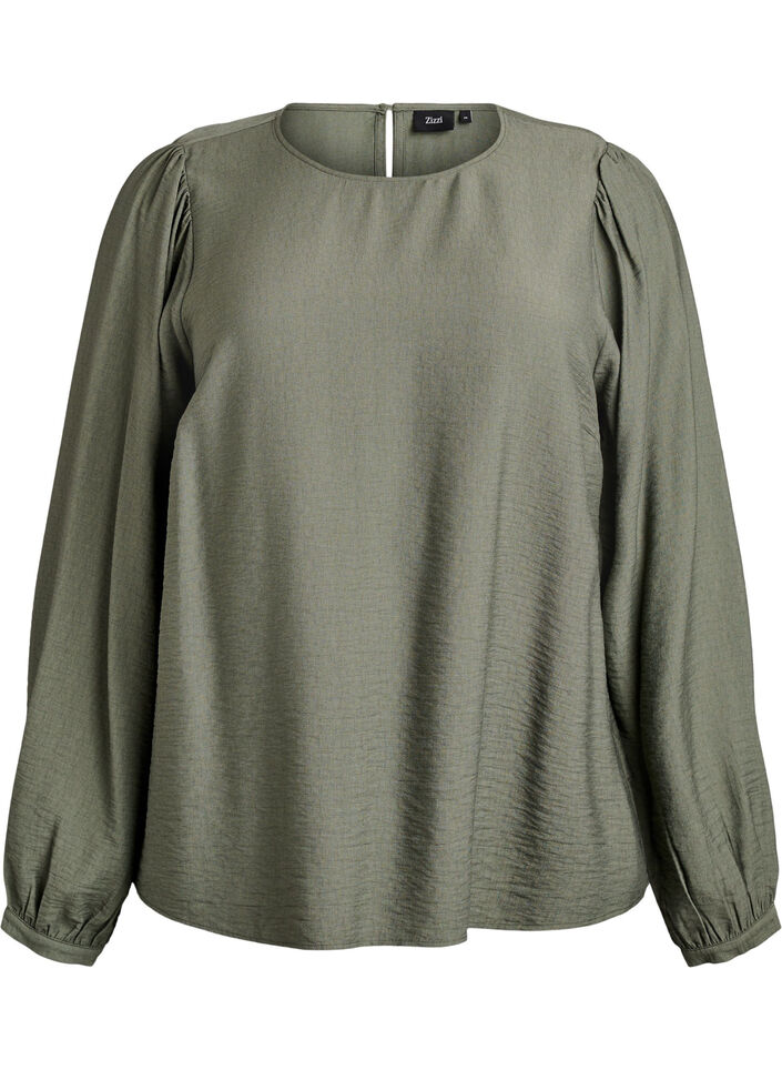 Long-sleeved viscose blouse, Green, Packshot image number 0