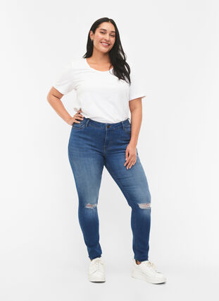 Super slim Sanna jeans with destroy, Blue denim, Model image number 0