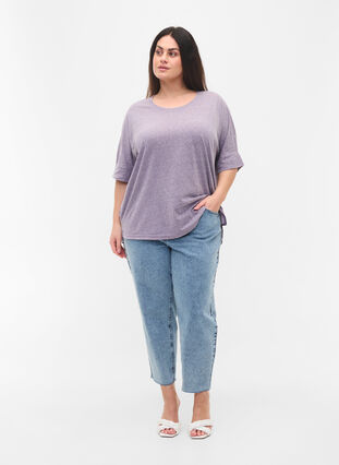 Melange blouse with short sleeves, Vintage Violet Mel., Model image number 3
