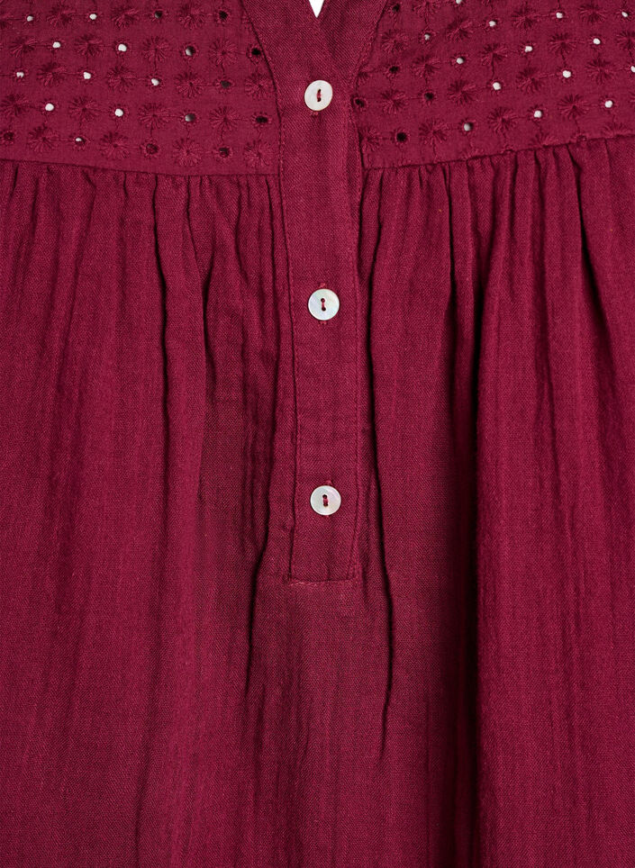 Blouse in cotton muslin with broderie anglaise, Dark Bordeaux, Packshot image number 2
