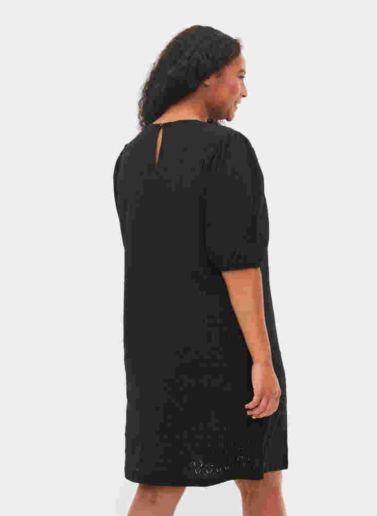 Dress with textured pattern and balloon sleeves, Black, Model image number 1