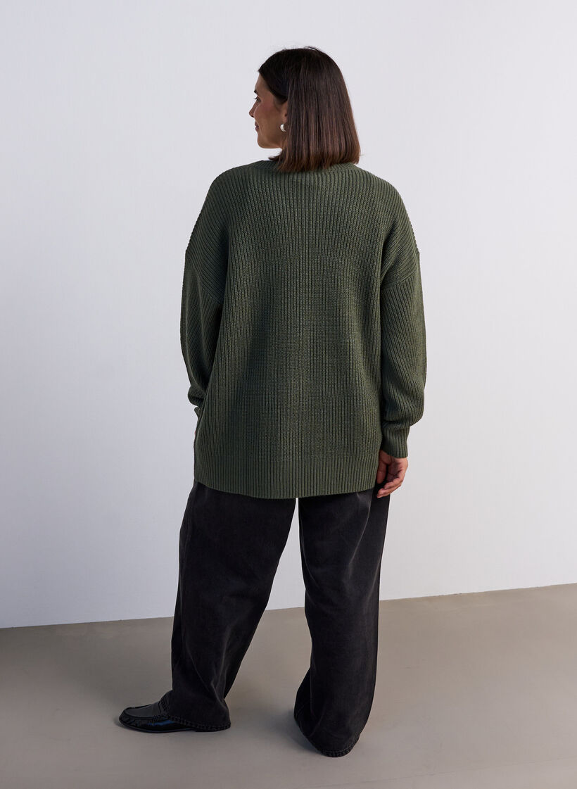 Long rib-knitted blouse with a V-neck, Green, Model image number 2