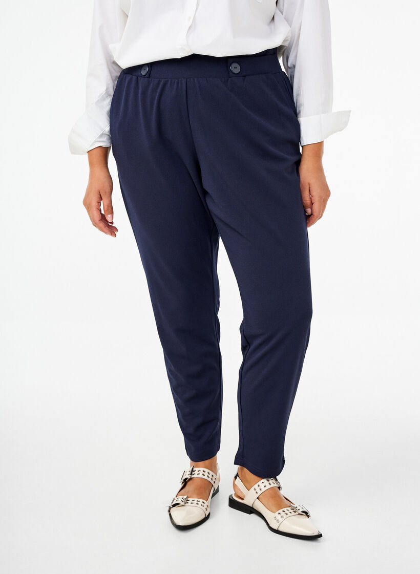 Trousers with pockets and decorative buttons, Blue, Model image number 2