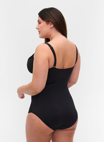 Bodysuit with lade details and underwire, Black, Model image number 1