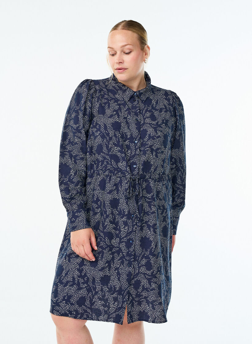 Shirt dress with tie belt and print, Blue, Model image number 0