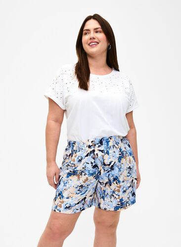 Loose-fitting shorts in viscose, Blue Graphic AOP, Model image number 0