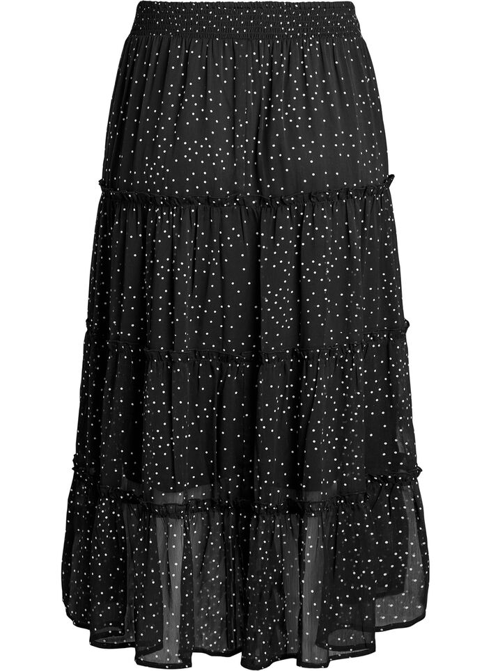Long A-line chiffon skirt with polka dots, Black, Packshot image number 1