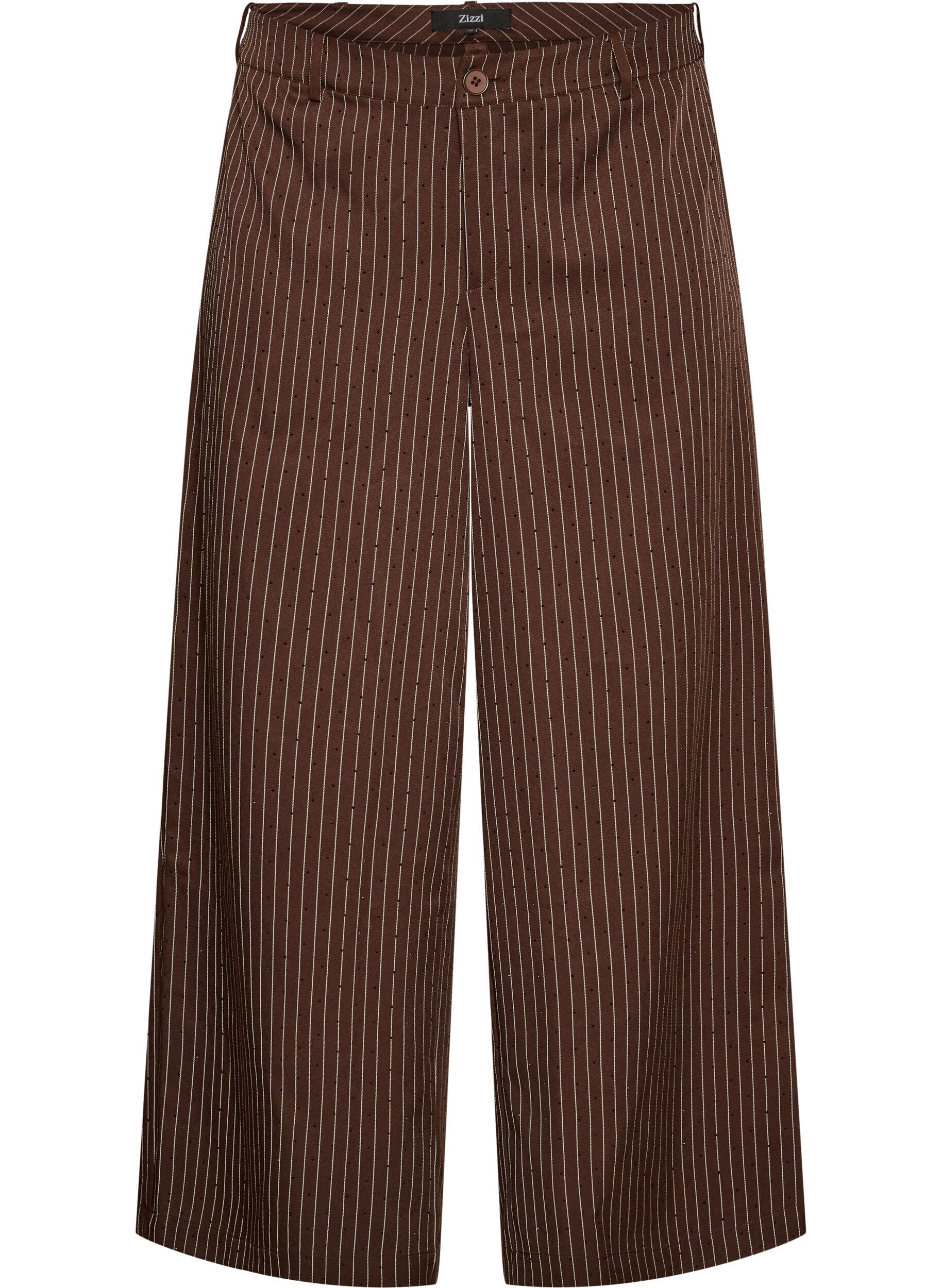 ZizzifashionPinstripe trousers with rhinestones and wide legs, Brown, Packshot image number 0
