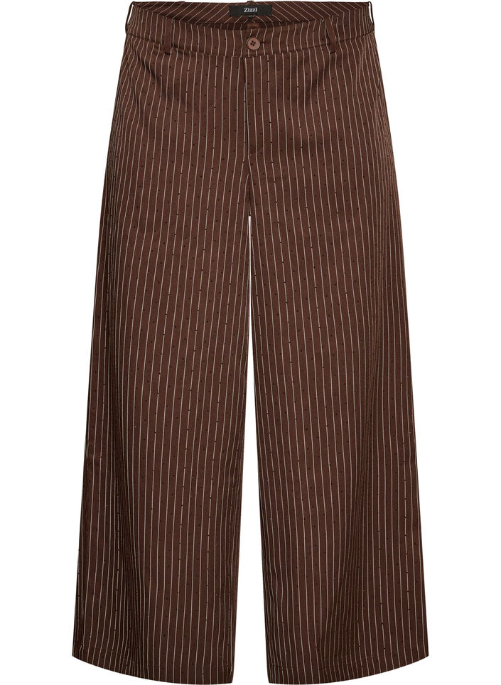 Pinstripe trousers with rhinestones and wide legs, Brown, Packshot image number 0