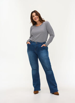Striped long-sleeved blouse, N. Sky/White Stripe, Model image number 2
